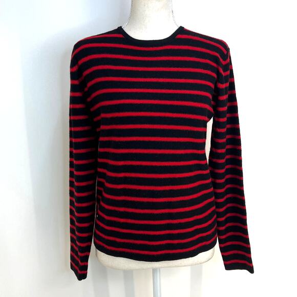 Valerie Stevens Stripe Cashmere Knit Pullover Sweater Black Red Crew Neck - Picture 1 of 5